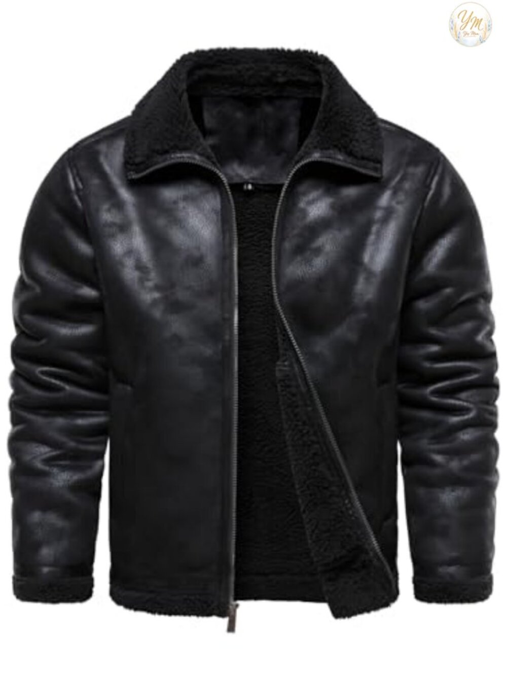 Men's Faux Leather Bomber Jacket Faux Shearling Fleece Lined Winter Coat